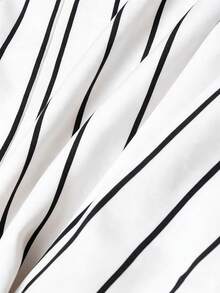 Franclia Áo sơ mi ngắn tay kẻ sọc buộc dây kiểu dáng thường ngày dành cho nữ - trắng - Xem 4