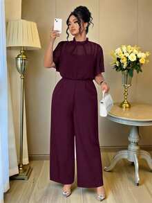 Auvina Mono de verano elegante para vacaciones y uso diario para mujeres de talla grande - Rojo violeta - Ver 5