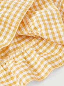 SHEIN MOD Plus Size Yellow & White Plaid Bow Tie Blouse, Suitable For Summer Picnic, Outing And Party  Spring Tiered Top  Marigold Yellow Top Ruffle Gingham TopYellow Gingham Top - Yellow - View 5