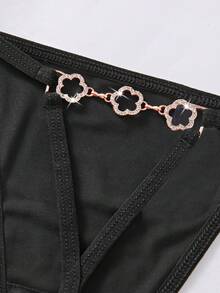 1pc Women's Rhinestone Circular Ring Connected Sexy Thin Strap Thong Panty - Black - View 5