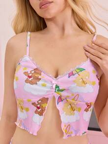 SHEIN X Care Bears 女士卡通印花吊带背心和短裤睡衣套装 - 粉色 - 查看 7