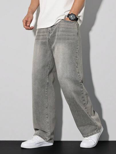 Manfinity Homme 男士休闲直筒宽松工装牛仔裤，灰色，春夏款