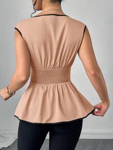 SHEIN Clasi Áo sơ mi nữ thanh lịch với viền tương phản ở eo, thích hợp cho mùa hè. - Bụi hồng - Xem 2