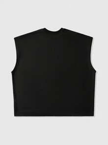 ROMWE MEN Street Life Men's Rivet Decor Printed Loose Fit Tank Top - Black - View 3