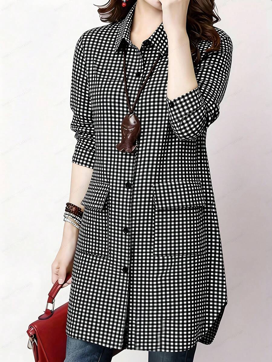 SHEIN Unity Camicia a quadri da donna, top a maniche lunghe - Multicolore - Visualizzare 1