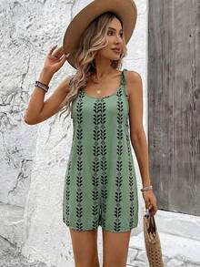 SHEIN LUNE Women's Casual Geometric Print Jumpsuit - Green - View 5