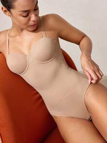 SHEIN Fashionable Elegant Cup Design Shapewear Jumpsuit - Apricot - View 5