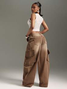 Denimoi Cargo Barrel Jeans Wide Leg Jeans Fashionable Streetwear Statement Jeans Barrel Leg - Brown - View 4