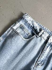 GALLERY FADE Quần jean nam cotton dáng rộng có túi xéo rộng thùng thình dài giặt vận động viên trượt băng Jean Cargo trơn màu xanh nhạt đi chơi Y2K - Rửa nhẹ - Xem 4