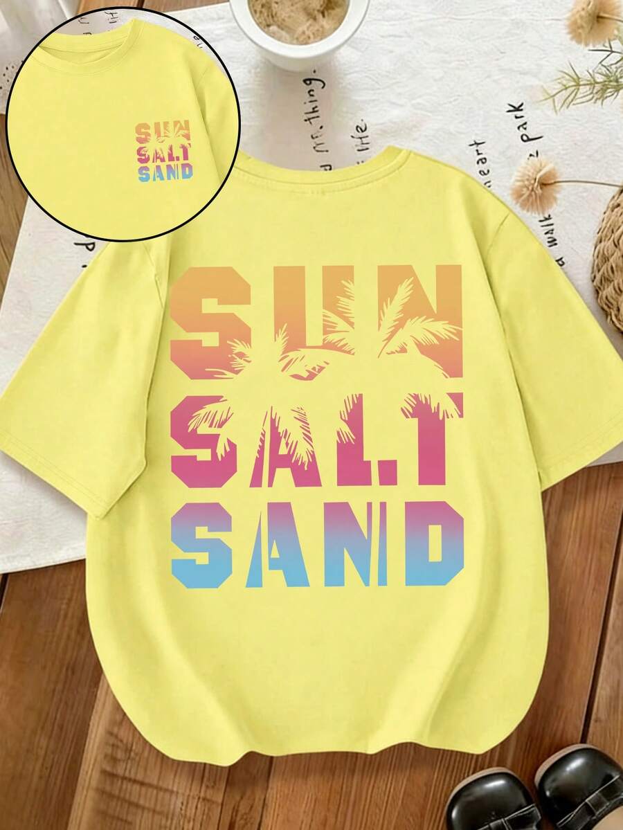 少女圆领字母印花休闲百搭日常短袖T恤 - 白色 - 查看 1