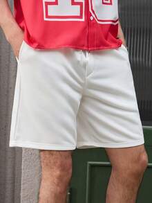 Open Phase 男士字母贴布抽绳腰短裤 - 白色 - 查看 4