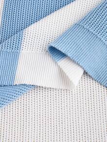 GALLERY FADE 男士撞色拼接刺绣针织毛衣 - 藍白色 - 查看 8