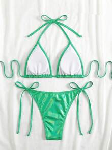 Swim EVENT Bikini de unicolor para vacaciones en la playa - Verde - Ver 2