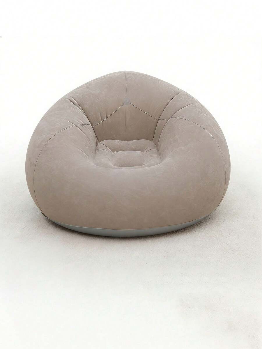 1 Inflatable Sofa, Inflatable Lazy Sofa, PVC Single-Person Ball-Shaped Sofa, Foldable Outdoor Lounge Chair (Bulk Items May Have Gray Or Black Bottoms, Sent Randomly) - Khaki - View 1