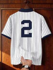 Aesthetic Post 复古美式NK字母条纹Polo衫 夏季撞色宽松休闲棒球短袖上衣 - 彩色 - 查看 3