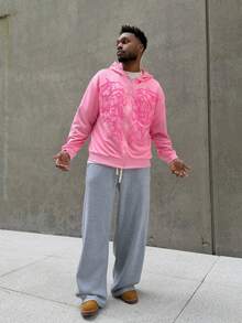 Heavens Edit Manfinity Streetrush Men Dark Street Style INS High Street Zip-Up Hoodie. Street Style, Y2k, Fall - Pink - View 1