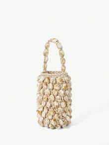 Maija Ladies, Women Top Handle Bags, Acrylic Bead Crochet Bag, Bucket Bag, Fashionable, Elegant, Simple, Personalized, Versatile, For Beach, Vacation, Holiday, Summer, Seaside, Beach Party - Beige - View 3