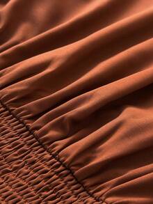 Maweii Plus Size Sexy Spaghetti Strap Hollow Out Pleated Backless Summer Dress - Brown - View 7