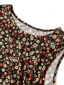 Ellevyn Round Neck Sleeveless Pleated A-Line Dress, Elegant Retro Dress For Daily Wear - Multicolor - View 4