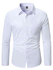 Manfinity Mode Camisa de manga larga de unicolor versátil y casual para hombres, para ir al trabajo, formal, para ceremonias - Blanco - Ver 3