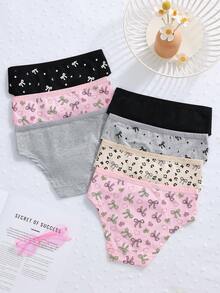 7pcs Girls' Heart, Star, Line Print Cartoon Cute Fashionable Briefs For Older Tween Girl - Multicolor - View 2