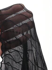 FRIFUL Women's Fashionable Sexy Stand Collar Mesh Fitted Blouse - Black - View 6