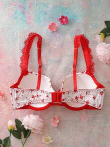FairyFlirt 3/4 Cup Floral Balconette Bra With Underwire, Padded, Push-Up, Comfortable, Cute, Romantic Countryside Style Ladies Lingerie - Pink - View 2