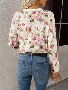 EMERY ROSE Áo thun nữ cổ chữ V in hoa, kiểu dáng thường ngày, thích hợp cho mùa xuân/thu. - Nhiều màu - Xem 2