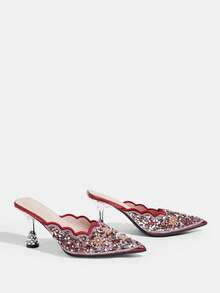 CUCCOO TILAWA Sepatu Pesta Wanita Model Ujung Lancip Hak Tinggi Berhiaskan Berlian Imitasi untuk Natal dan Hari Valentine - Merah - View 3