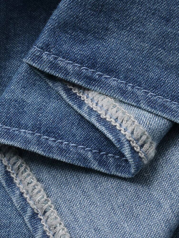 Women's Casual Washed Denim Shirt And Wide Leg Jeans Set, Spring