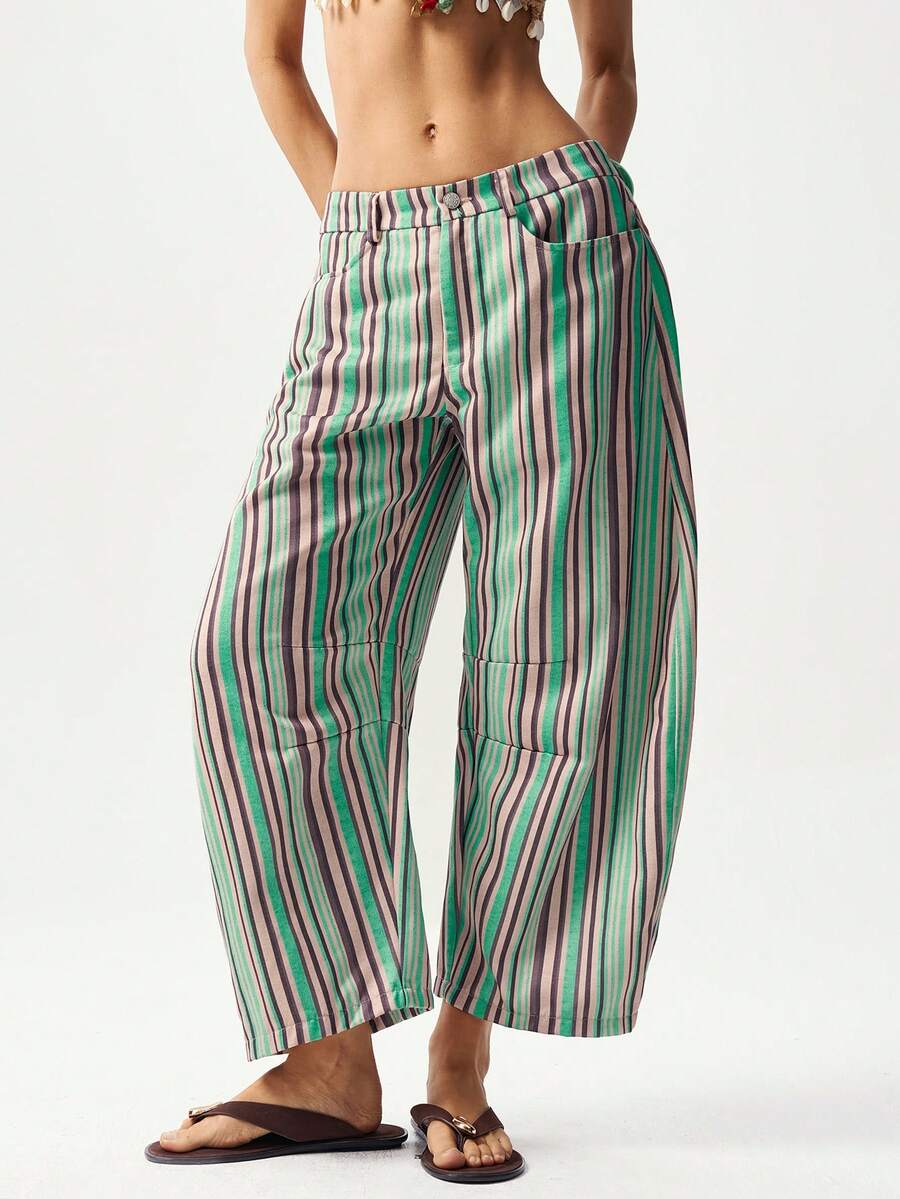 Bohemela 女士条纹口袋宽松休闲裤 - 彩色 - 查看 1