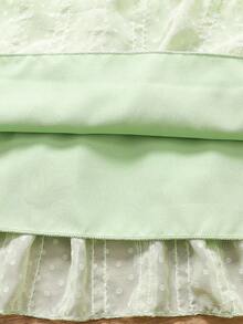 SHEIN Vintaside Kids Girls' Elegant Princess Ruffled Collar Long Sleeve Jacquard Embroidered Double-Layer Ruffled Hem Loose Princess Dress, Suitable For Vacation, Travel, Party, Gift, Spring & Autumn - Green - View 10