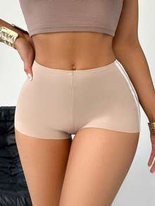 SuitURBody 韩版侧条纹修身运动瑜伽外套骑行收腹短裤，1条装 - 杏色 - 查看 3