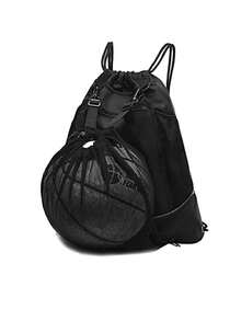 1 Set Backpack With Independent Mesh Ball Bag, Black Nylon Training Bag, Laptop And Tablet Book School Bag, Drawstring Bag For Helmets, For Students Outdoor Sports And Cycling Football Basketball Volleyball Thin Rope Shoulder Bag - Black - View 6