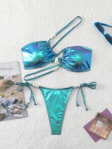 Swim SXY 女士激光时尚泳衣套装 - 藍色 - 查看 3