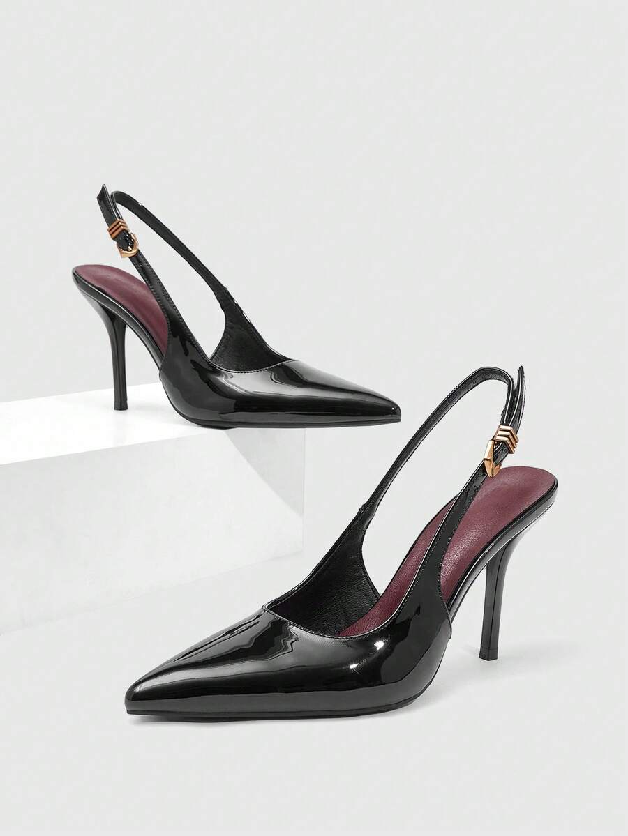 CUCCOO SZL 女士深红色时尚经典简约搭扣通勤办公休闲细高跟鞋 - 黑色 - 查看 1