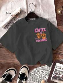 EMERY ROSE 冰咖啡和阳光T恤，冰咖啡T恤，咖啡爱好者礼物，夏季T恤，夏日氛围T恤，咖啡T恤 - 深灰色 - 查看 3