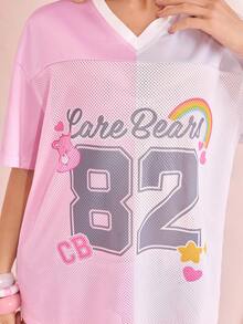 SHEIN X Care Bears Áo thun nữ cổ chữ V in hình hoạt hình. - Hồng - Xem 9