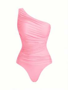 Swim Oasis One-Piece Swimsuit With Solid Color Ruched Mesh Panel And Sarong Skirt - Coffee - View 6