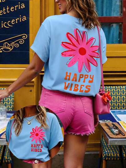 DrmWander Women's T-Shirt, Casual Street Style Graphic Short Sleeve T-Shirt, Cute Summer Top