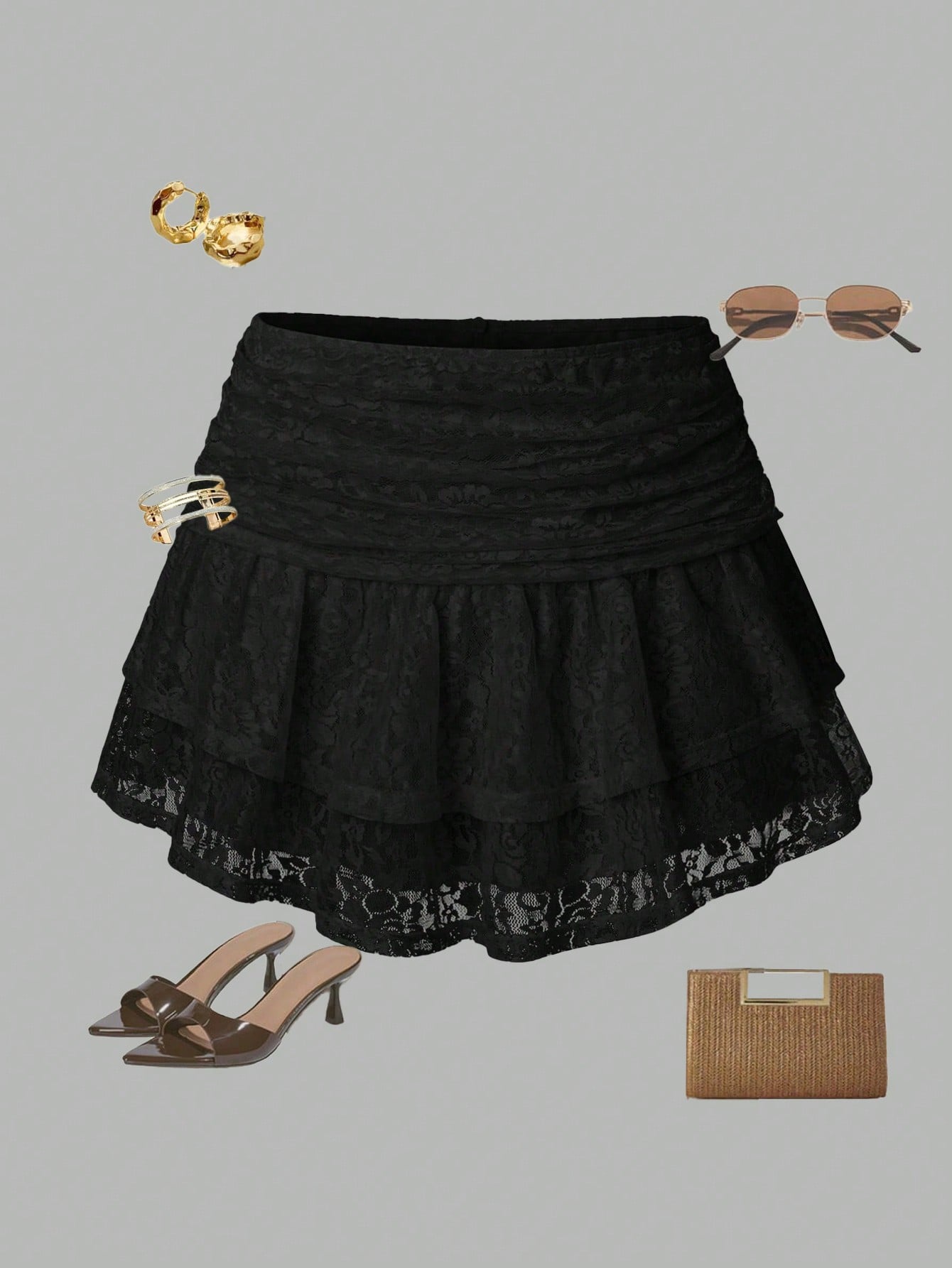 Lace embroidered skirt
