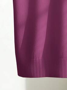 Franclia Women's Simple Solid Color Turndown Collar Short Sleeve Casual Fitted Knit Top, Versatile For Spring/Summer - Red Violet - View 5