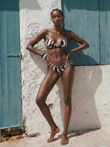 Maija 女士夏季度假沙滩斑马纹吊带比基尼套装，含罩裙 - 棕色 - 查看 5