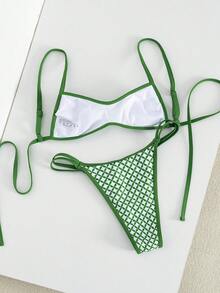 Swim Vcay Bộ 2 món bikini mới, in họa tiết ngẫu nhiên, dây đeo có thể điều chỉnh, gợi cảm và thanh lịch, thích hợp cho bãi biển và tiệc bể bơi. - màu xanh lá - Xem 3
