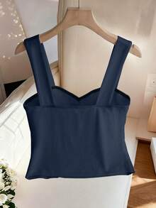 SHEIN Franclia 春夏新款时尚无袖白色优雅装饰纽扣背心（女款） - 寶藍色 - 查看 2