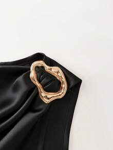Franclia Camizolă elegantă la modă, minimalistă, versatilă, cu decor metalic, drapată, pentru femei, primăvară/vară - Negru - Vizualizare 4