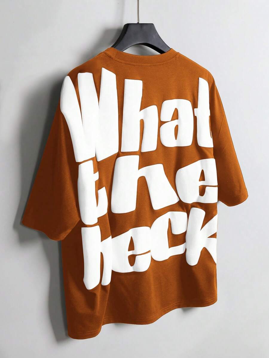 Manfinity EMRG Letter Print Casual T-Shirt For Men - Orange - View 1