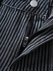 Manfinity Joysei Pantalones cortos de carga de mezclilla con rayas verticales blancas y negras para hombre - Blanco y Negro - Ver 4