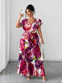 SHEIN Elenzya Đầm nghỉ mát cỡ lớn, chất liệu dệt in họa tiết, thanh lịch dành cho nữ. - Màu tím - Xem 8