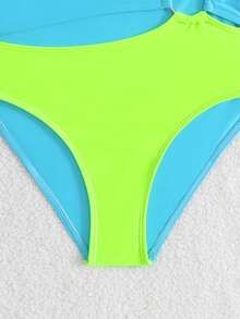 Tween Girl Colorblock Cutout One-Piece Swimsuit Swimwear For Teenagers Girls Cute Bathing Suits For Girls Bathing Suit For Tweens Beach Wear For Girls Bathing Suits For Teens Full Coverage - Multicolor - View 4